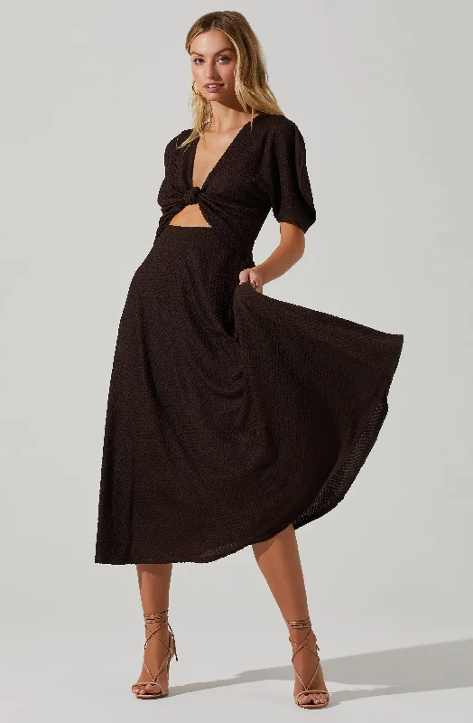 Long - Sleeve Women Dress in Velvet for a Luxurious Winter LookManola Cutout Puff Sleeve Midi Dress Long - Sleeve Women Dress in Velvet for a Luxurious Winter LookManola Cutout Puff Sleeve Midi Dress