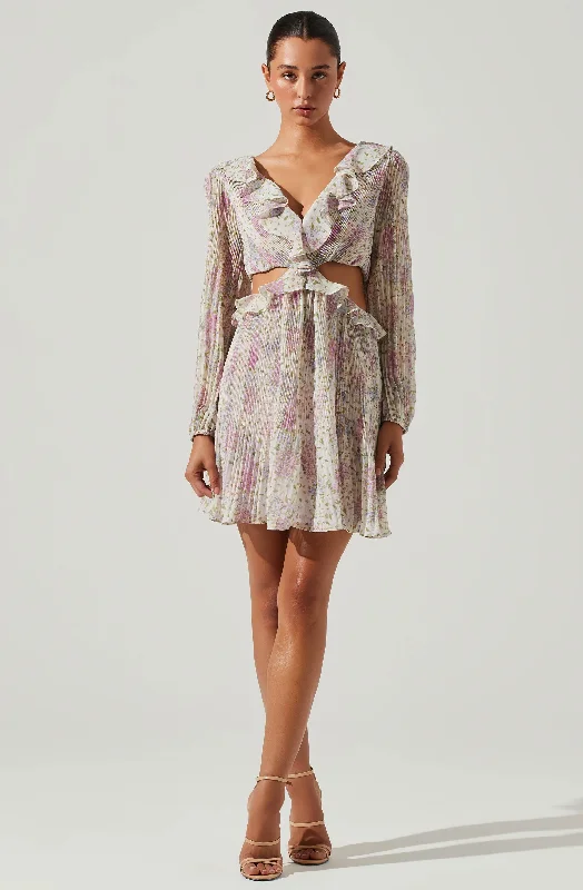 Printed Abstract Women Dress for a Modern and Artistic AppealMarcy Floral Pleated Cutout Mini Dress Printed Abstract Women Dress for a Modern and Artistic AppealMarcy Floral Pleated Cutout Mini Dress