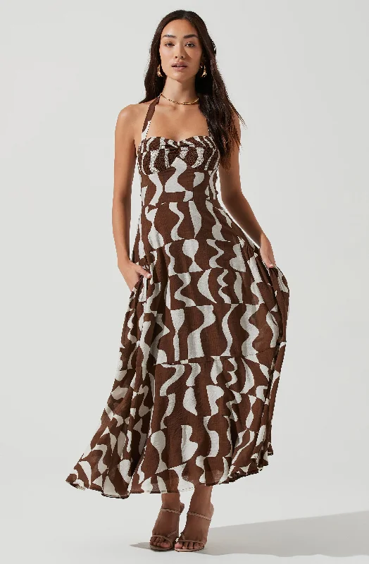 Sheath Women Dress with a Tailored Fit for a Professional LookMariella Abstract Print Halter Midi Dress Sheath Women Dress with a Tailored Fit for a Professional LookMariella Abstract Print Halter Midi Dress
