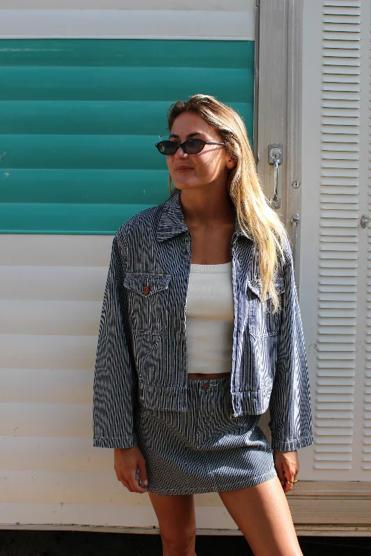 Women's military - style jackets with epaulets for a tough and fashionable appearanceMarsielle Utility Jacket Indigo Stripe Women's military - style jackets with epaulets for a tough and fashionable appearanceMarsielle Utility Jacket Indigo Stripe