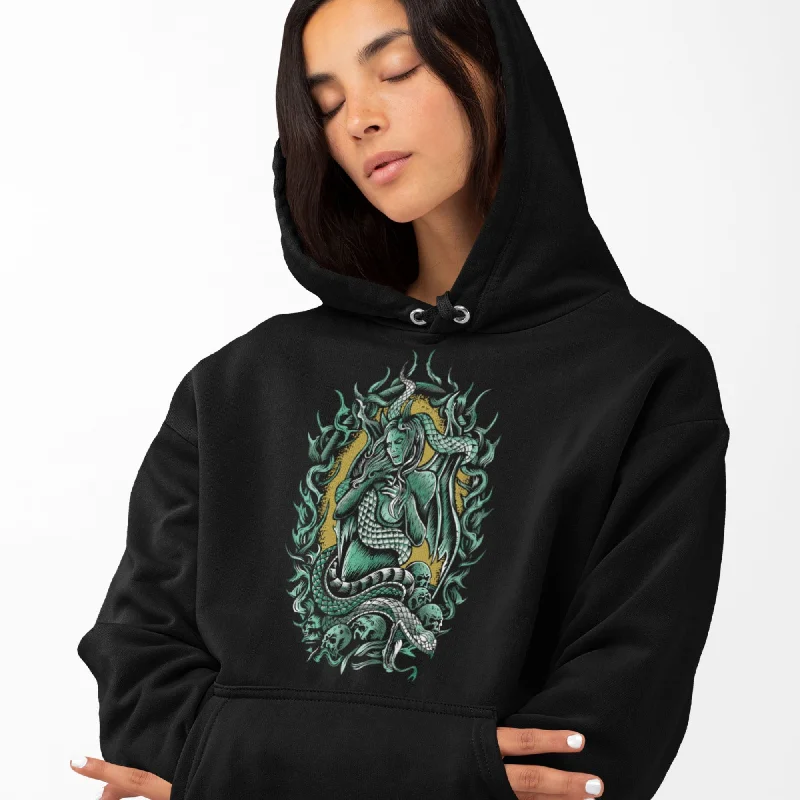 Women's cropped sweatshirt with a lace - trimmed hem for a romantic lookMedusa - Premium Unisex Hoodie Women's cropped sweatshirt with a lace - trimmed hem for a romantic lookMedusa - Premium Unisex Hoodie