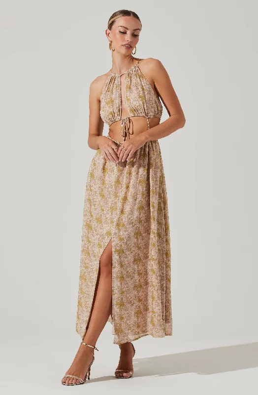Wrap - Style Women Dress with Adjustable Fit for All Body TypesMid Cutout Sleeveless Maxi Dress Wrap - Style Women Dress with Adjustable Fit for All Body TypesMid Cutout Sleeveless Maxi Dress