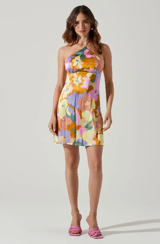 Shift Women Dress with a Simple and Classic Design for Everyday WearMinda Floral Halter Mini Dress Shift Women Dress with a Simple and Classic Design for Everyday WearMinda Floral Halter Mini Dress