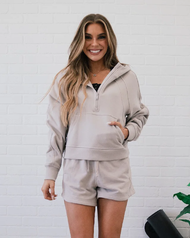 Women's quarter - zip sweatshirt made of organic cotton for eco - conscious fashionRae Mode Half Zip Hoodie - Light Taupe