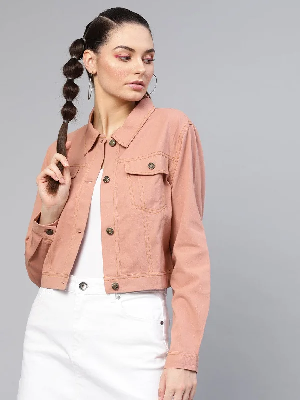 Women's moto jackets with a lace - up front for a unique and stylish touchPink Denim Crop Jacket Women's moto jackets with a lace - up front for a unique and stylish touchPink Denim Crop Jacket