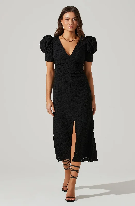 Empire Waist Women Dress to Accentuate the Bust and Conceal the WaistPuff Sleeve V Front Midi Dress Empire Waist Women Dress to Accentuate the Bust and Conceal the WaistPuff Sleeve V Front Midi Dress