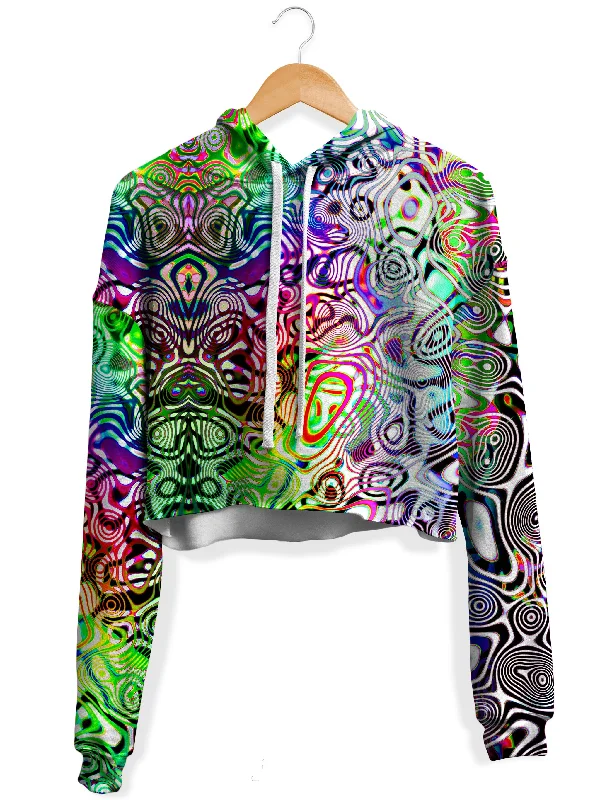 Women's hoodie with a glittery print for a glamorous and sparkly appearanceRainbow Ripples Fleece Crop Hoodie Women's hoodie with a glittery print for a glamorous and sparkly appearanceRainbow Ripples Fleece Crop Hoodie