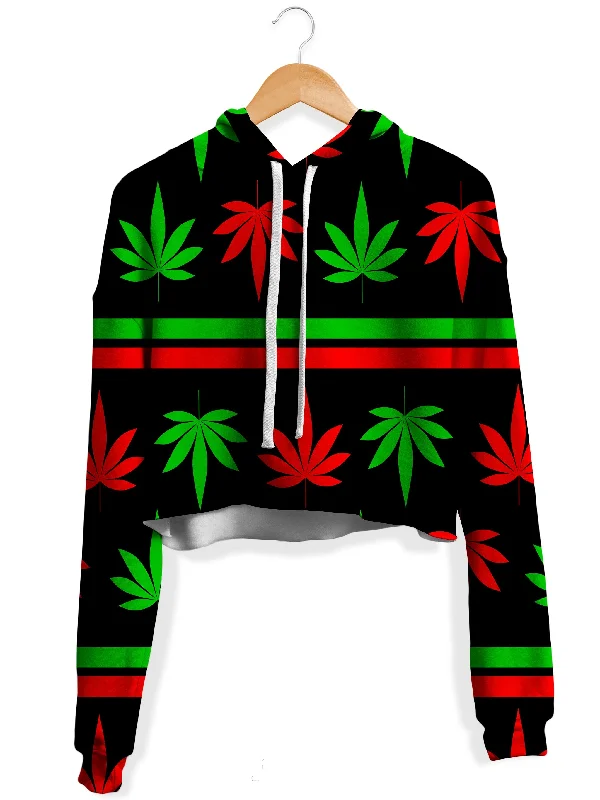 Women's color - block hoodie combining bold hues for a fashion - forward statementRed And Green Festive Bud Fleece Crop Hoodie Women's color - block hoodie combining bold hues for a fashion - forward statementRed And Green Festive Bud Fleece Crop Hoodie