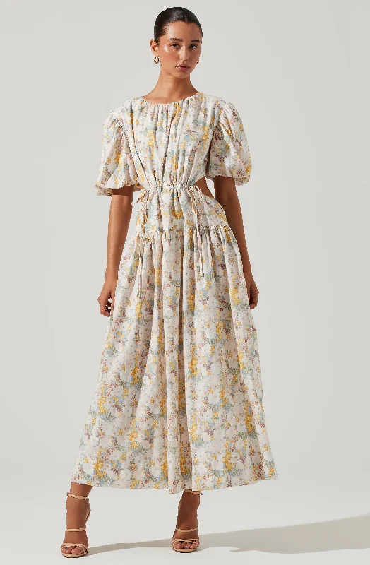 Pleated Women Dress with a Timeless and Elegant TextureShelby Floral Puff Sleeve Open Back Maxi Dress Pleated Women Dress with a Timeless and Elegant TextureShelby Floral Puff Sleeve Open Back Maxi Dress