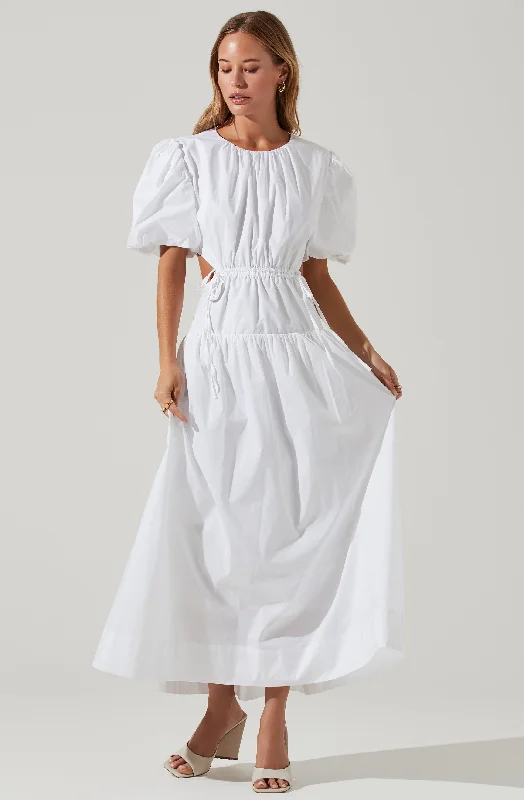 Printed Abstract Women Dress for a Modern and Artistic AppealShelby Puff Sleeve Open Back Maxi Dress Printed Abstract Women Dress for a Modern and Artistic AppealShelby Puff Sleeve Open Back Maxi Dress