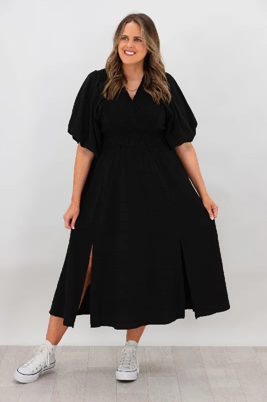 Ball Gown Women Dress with a Full Skirt for a Princess - like LookShine On Label Carrie Shirred Neck Dress Black Ball Gown Women Dress with a Full Skirt for a Princess - like LookShine On Label Carrie Shirred Neck Dress Black