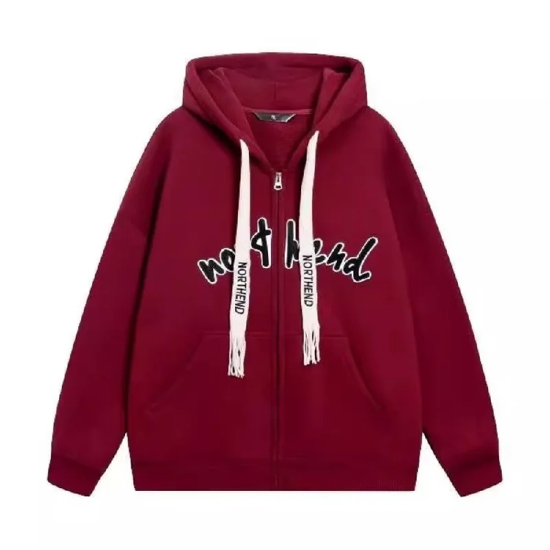 Women's cropped sweatshirt with a lace - trimmed hem for a romantic lookSimple Letters Plush Hoodie Women's cropped sweatshirt with a lace - trimmed hem for a romantic lookSimple Letters Plush Hoodie