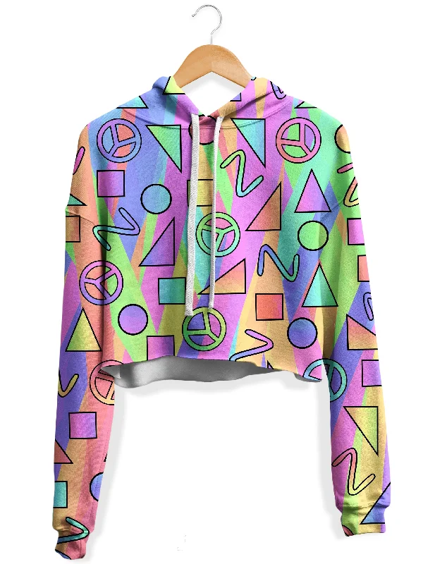 Women's sweatshirt with a mesh panel insert for breathability during workoutsTrippy Retro Peace Signs Fleece Crop Hoodie Women's sweatshirt with a mesh panel insert for breathability during workoutsTrippy Retro Peace Signs Fleece Crop Hoodie