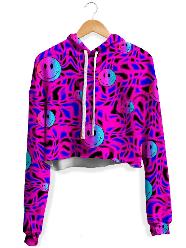 Women's oversized cropped hoodie with drawstrings for a trendy lookTrippy Smiles Fleece Crop Hoodie Women's oversized cropped hoodie with drawstrings for a trendy lookTrippy Smiles Fleece Crop Hoodie