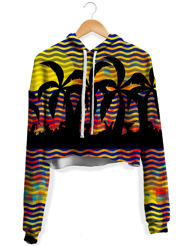 Women's long - sleeve cropped sweatshirt with ribbed cuffs for a snug fitTrippy Tropical Nights Fleece Crop Hoodie Women's long - sleeve cropped sweatshirt with ribbed cuffs for a snug fitTrippy Tropical Nights Fleece Crop Hoodie
