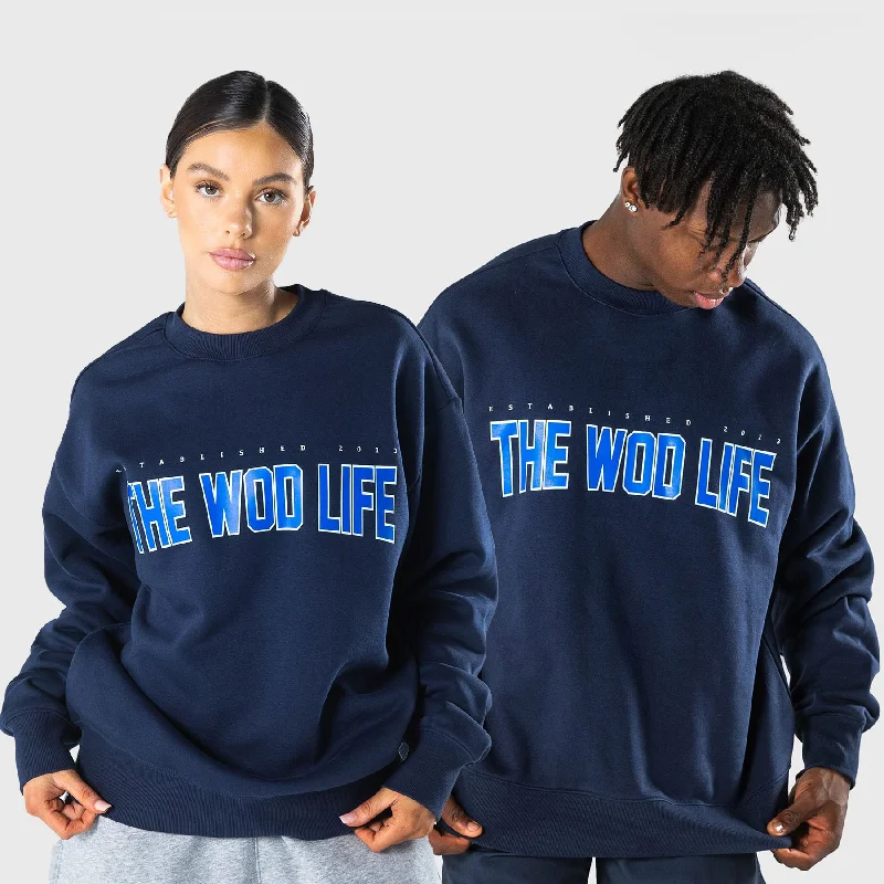 Women's shearling - lined suede jackets for ultimate warmth and luxuryTWL - SUMMIT OVERSIZED CREW - VARSITY/NAVY Women's shearling - lined suede jackets for ultimate warmth and luxuryTWL - SUMMIT OVERSIZED CREW - VARSITY/NAVY
