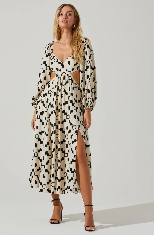 Pleated Women Dress with a Timeless and Elegant TextureYaretzi Geometric Print Cutout Midi Dress Pleated Women Dress with a Timeless and Elegant TextureYaretzi Geometric Print Cutout Midi Dress