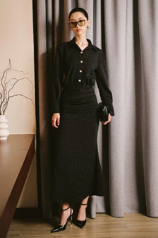 Maxi dresses with a ruffled neckline for a charming lookCoralie Trumpet Collared Neck Wool Twill Ankle Length Dress Maxi dresses with a ruffled neckline for a charming lookCoralie Trumpet Collared Neck Wool Twill Ankle Length Dress