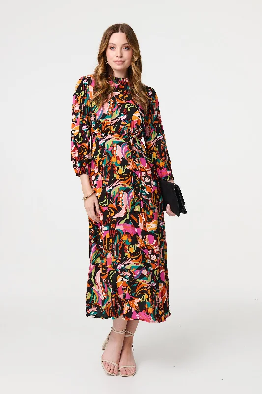 Velvet maxi dresses with long sleeves for winter weddingsPrinted High Neck Long Sleeve Midi Dress Velvet maxi dresses with long sleeves for winter weddingsPrinted High Neck Long Sleeve Midi Dress