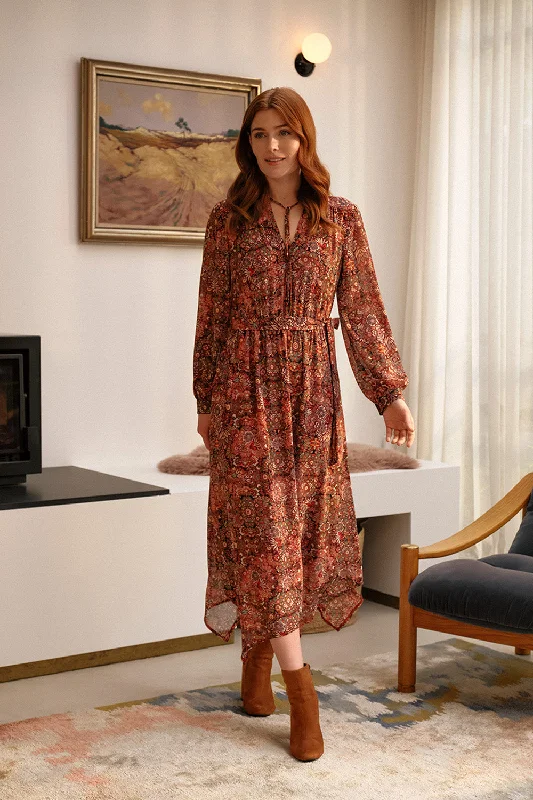 Plaid maxi dresses for fall fashion eventsFloral Paisley Semi Sheer Midi Dress