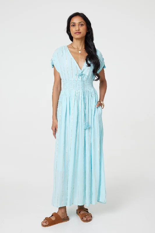 Maxi dresses with a wrap - around style for a customizable fitStriped Cap Sleeve Empire Maxi Dress Maxi dresses with a wrap - around style for a customizable fitStriped Cap Sleeve Empire Maxi Dress