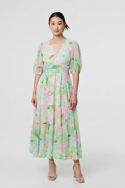 Maxi dresses with cold - shoulder cutouts for a trendy lookFloral Puff Sleeve Tiered Maxi Gown Maxi dresses with cold - shoulder cutouts for a trendy lookFloral Puff Sleeve Tiered Maxi Gown