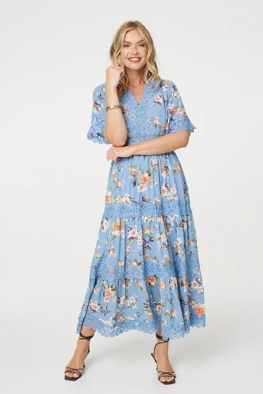 Maxi dresses with beaded embellishments for a fancy and luxurious eventFloral Lace Trim Tiered Maxi Dress Maxi dresses with beaded embellishments for a fancy and luxurious eventFloral Lace Trim Tiered Maxi Dress