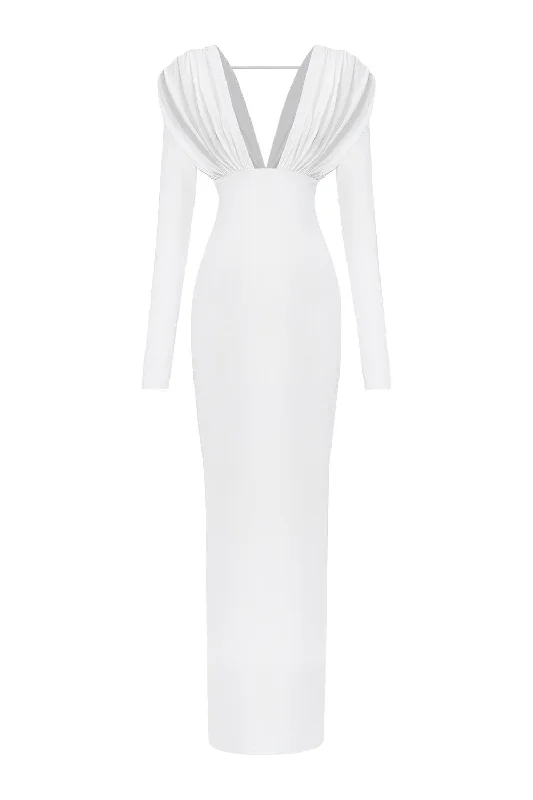 Maxi dresses with one - shoulder designs for a stylish and asymmetric lookMagana Hourglass Plunge Neck Elastic Spandex Floor Length Dress Maxi dresses with one - shoulder designs for a stylish and asymmetric lookMagana Hourglass Plunge Neck Elastic Spandex Floor Length Dress
