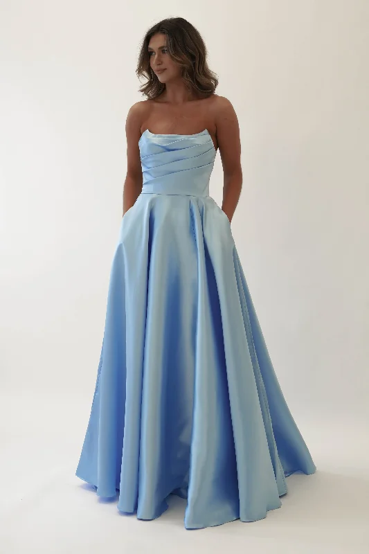 Maxi dresses with a V - neckline for a flattering and elongating shapeMiya Corset A-Line Satin Gown | Blue Maxi dresses with a V - neckline for a flattering and elongating shapeMiya Corset A-Line Satin Gown | Blue