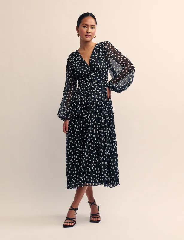 Midi dresses with button - front designs for a classic touchBlack Polka Dot Anya Midi Dress Midi dresses with button - front designs for a classic touchBlack Polka Dot Anya Midi Dress