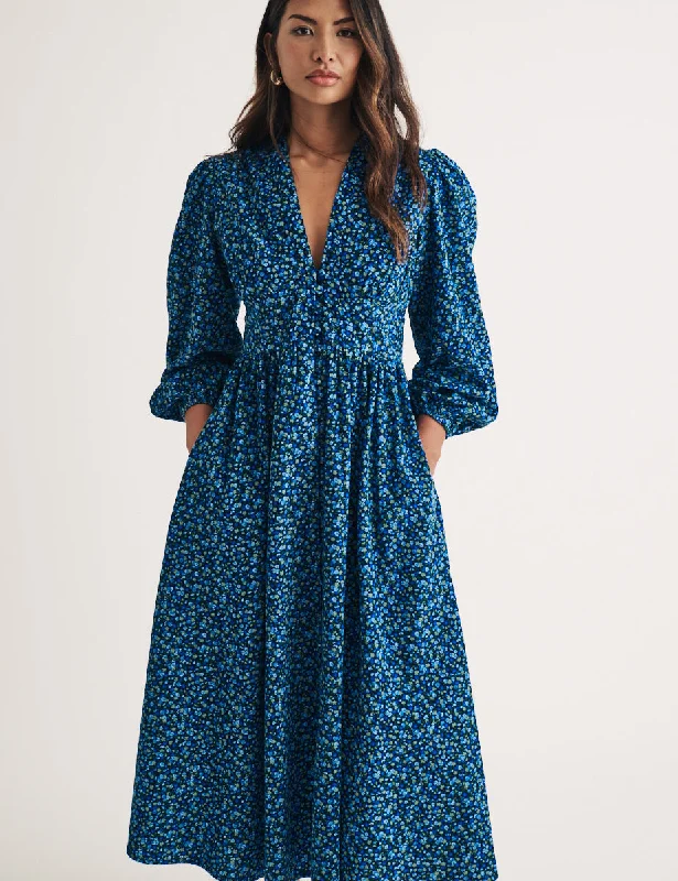 Midi dresses with belted waists to accentuate the figureBlue Ditsy Floral Cord Starlight Midi Dress Midi dresses with belted waists to accentuate the figureBlue Ditsy Floral Cord Starlight Midi Dress