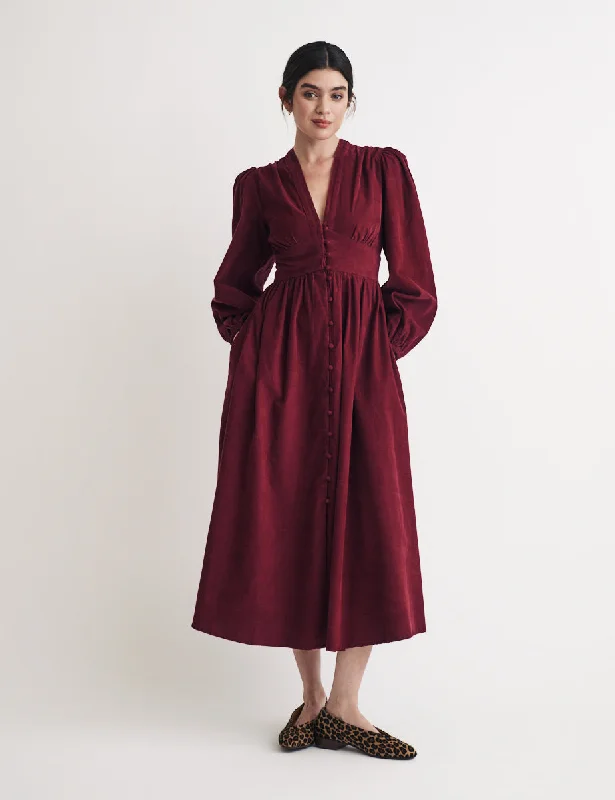Midi dresses with embroidered accents for a unique and detailed designBurgundy Cord Long Sleeve Starlight Midi Dress Midi dresses with embroidered accents for a unique and detailed designBurgundy Cord Long Sleeve Starlight Midi Dress