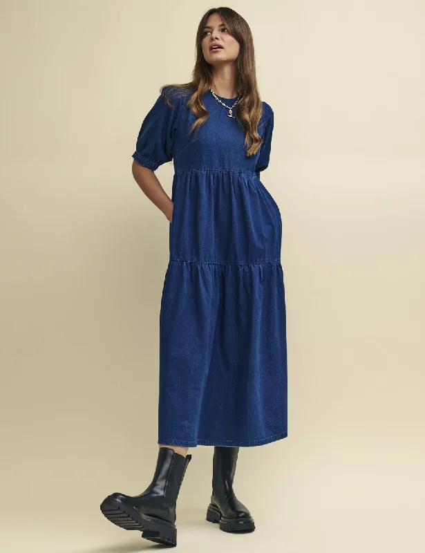 Midi dresses with lace - up fronts for a unique and adjustable styleDark Denim Rochelle Midi Dress Midi dresses with lace - up fronts for a unique and adjustable styleDark Denim Rochelle Midi Dress
