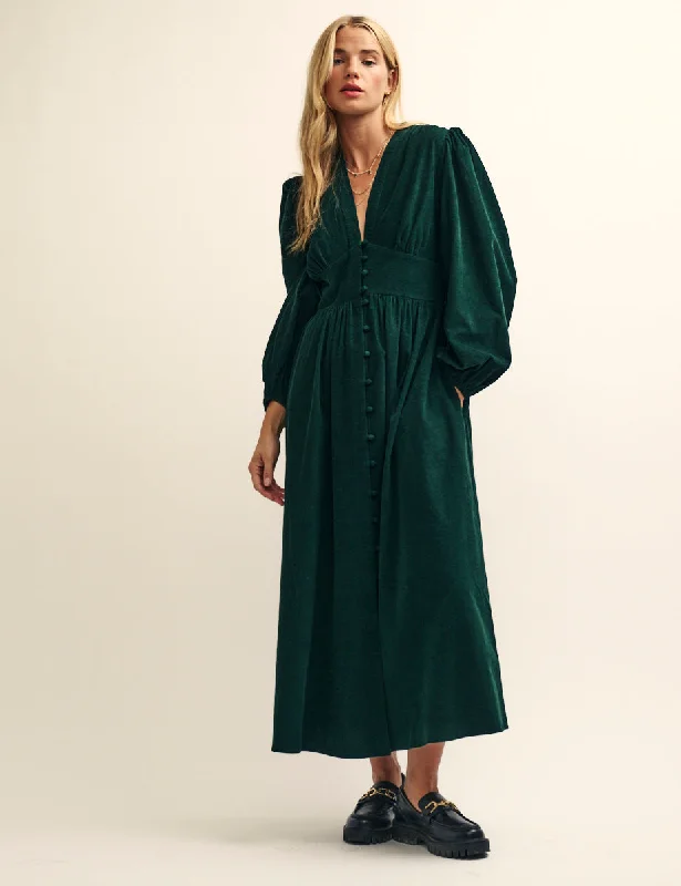 Midi dresses with button - down skirts for a unique and functional designDark Green Cord Long Sleeve Starlight Midi Dress Midi dresses with button - down skirts for a unique and functional designDark Green Cord Long Sleeve Starlight Midi Dress