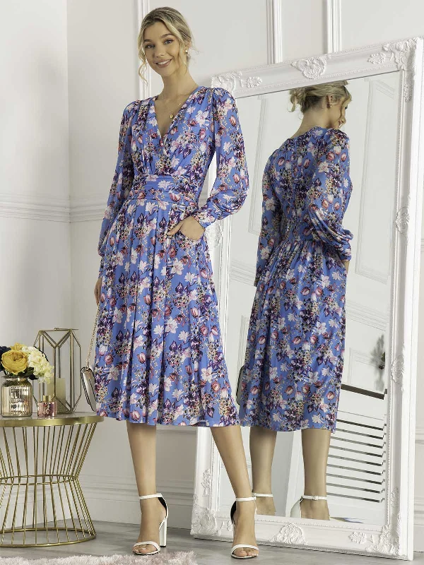Midi dresses with ruched bodices for a feminine and fitted feelEileen Long Sleeve Mesh Dress, Blue Floral Midi dresses with ruched bodices for a feminine and fitted feelEileen Long Sleeve Mesh Dress, Blue Floral