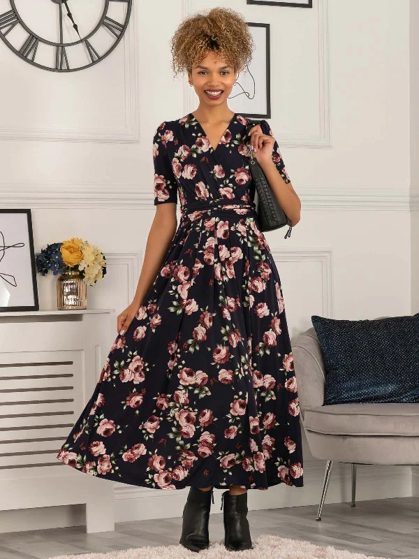 Midi dresses with abstract art prints for an artistic statementElisha Print Jersey Maxi Dress, Navy Floral Midi dresses with abstract art prints for an artistic statementElisha Print Jersey Maxi Dress, Navy Floral