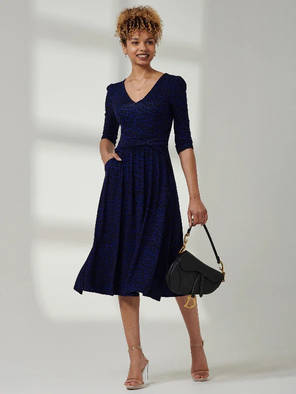 Midi dresses with mesh inserts for a trendy and breathable optionJolie Moi Delylah V Neck Midi Dress, Blue Leopard Midi dresses with mesh inserts for a trendy and breathable optionJolie Moi Delylah V Neck Midi Dress, Blue Leopard