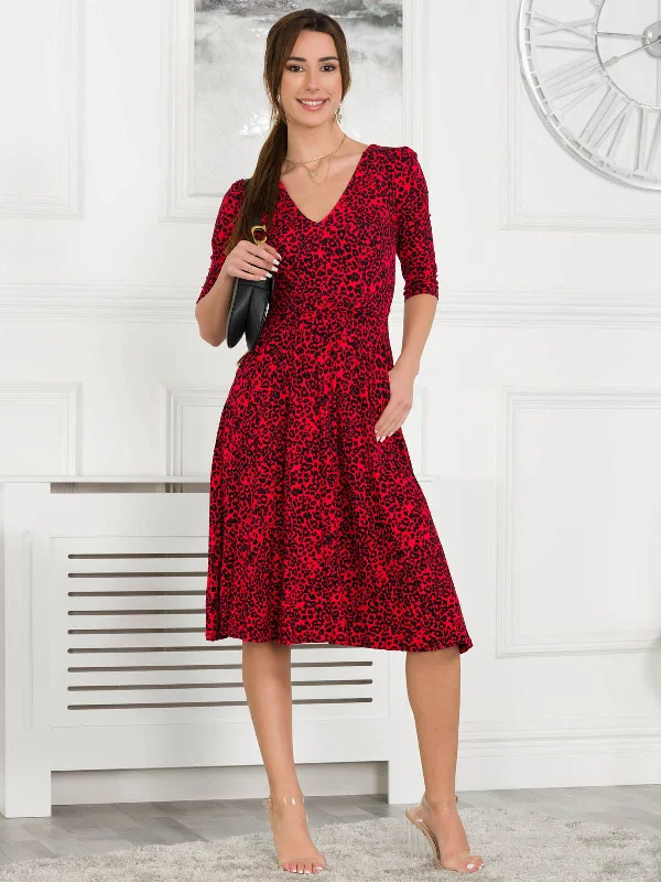 Midi dresses with cold - shoulder cutouts for a trendy styleJolie Moi Delylah V Neck Midi Dress, Red Animal Midi dresses with cold - shoulder cutouts for a trendy styleJolie Moi Delylah V Neck Midi Dress, Red Animal