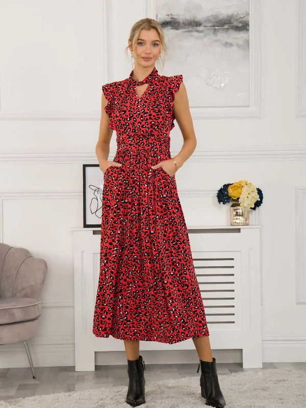 Midi dresses with fringe details for a fun and energetic styleJolie Moi Doris Frilly Maxi Dress, Red Animal Midi dresses with fringe details for a fun and energetic styleJolie Moi Doris Frilly Maxi Dress, Red Animal