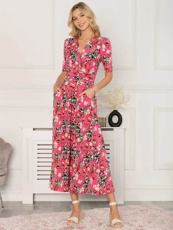 Midi dresses with mesh inserts for a trendy and breathable optionJolie Moi Gillian Floral Maxi Dress, Cerise Midi dresses with mesh inserts for a trendy and breathable optionJolie Moi Gillian Floral Maxi Dress, Cerise