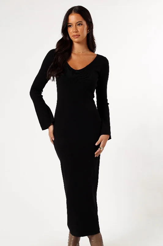 Midi dresses with geometric cutouts for a contemporary and edgy lookLina Long Sleeve Midi Dress - Black Midi dresses with geometric cutouts for a contemporary and edgy lookLina Long Sleeve Midi Dress - Black