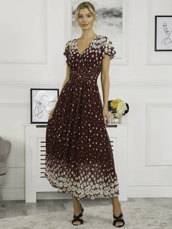 Midi dresses with pom - pom trims for a playful and festive lookMably Mirror Print Maxi Mesh Dress, Burgundy Multi Midi dresses with pom - pom trims for a playful and festive lookMably Mirror Print Maxi Mesh Dress, Burgundy Multi