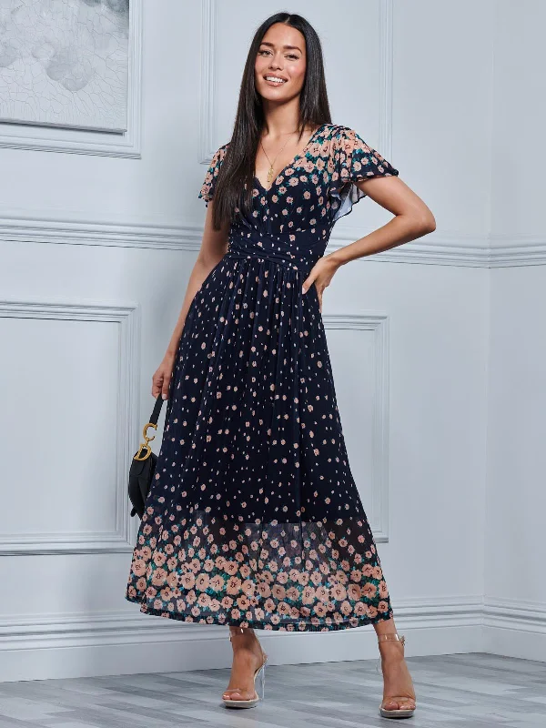 Midi dresses with one - shoulder designs for a modern and asymmetric styleMably Mirror Print Maxi Mesh Dress, Navy Floral Midi dresses with one - shoulder designs for a modern and asymmetric styleMably Mirror Print Maxi Mesh Dress, Navy Floral