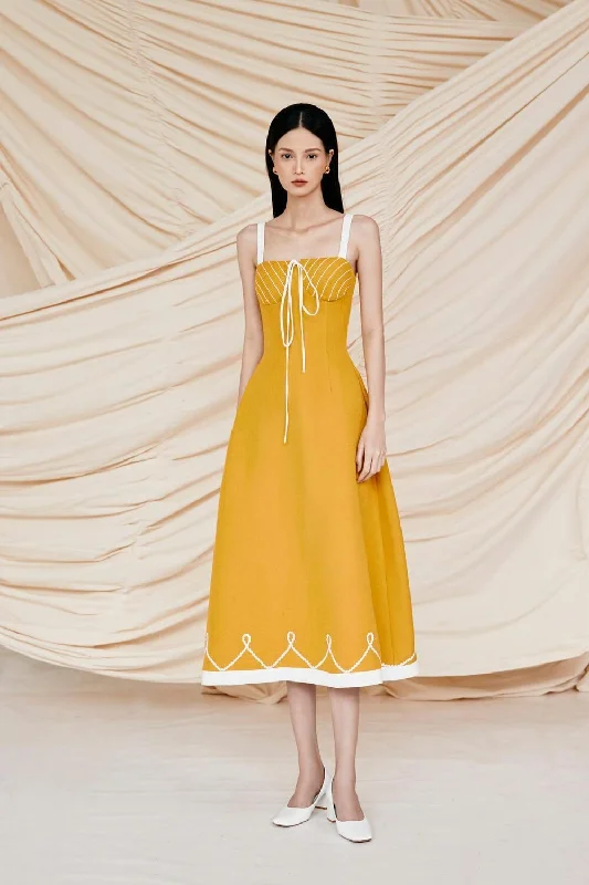 Midi dresses with animal prints for a bold and confident appearanceManguier A-line Strappy Raw Cotton Midi Dress Midi dresses with animal prints for a bold and confident appearanceManguier A-line Strappy Raw Cotton Midi Dress