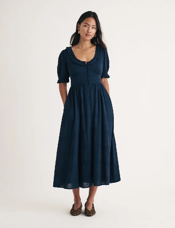 Midi dresses with patchwork patterns for a one - of - a - kind styleNavy Flossie Midi Dress Midi dresses with patchwork patterns for a one - of - a - kind styleNavy Flossie Midi Dress