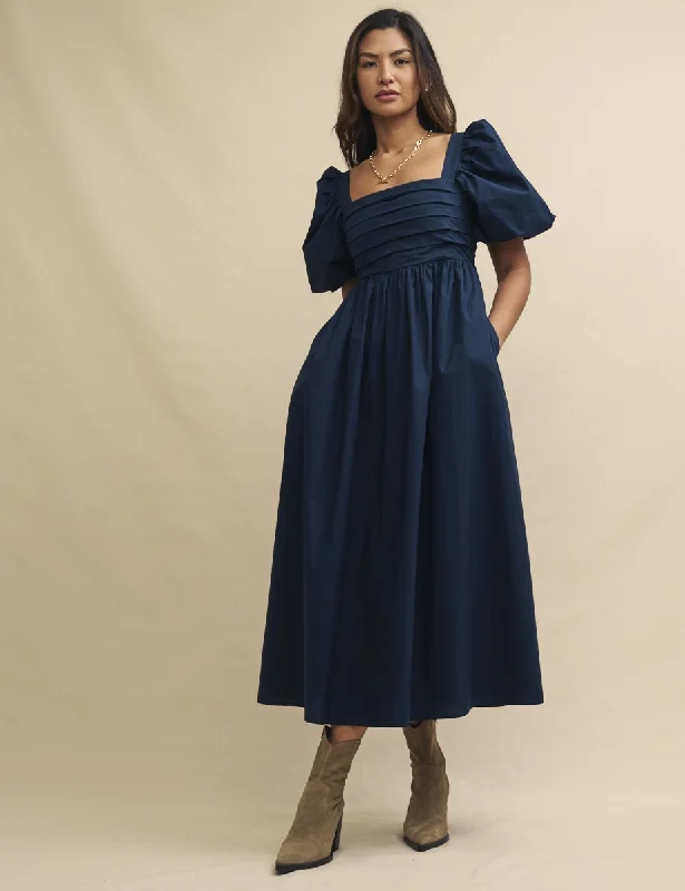 Midi dresses with one - shoulder designs for a modern and asymmetric styleNavy Nova Midi Smock Dress