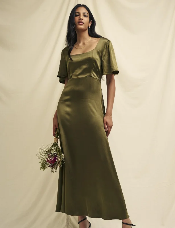 Midi dresses with abstract art prints for an artistic statementOlive Green Satin Bridesmaid Becca Midaxi Dress Midi dresses with abstract art prints for an artistic statementOlive Green Satin Bridesmaid Becca Midaxi Dress