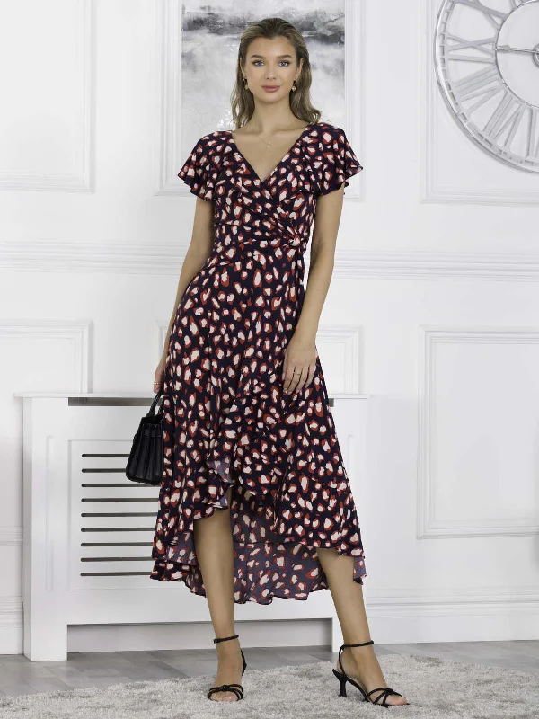 Midi dresses with empire waists for a flattering maternity optionPrinted Ruffle Dip Hem Maxi Dress, Navy Animal