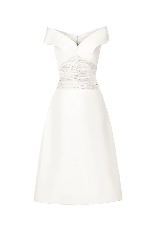 Midi dresses with ruffled hems for a romantic date nightRita A-line Fall Shoulder Satin Crepe Midi Dress Midi dresses with ruffled hems for a romantic date nightRita A-line Fall Shoulder Satin Crepe Midi Dress
