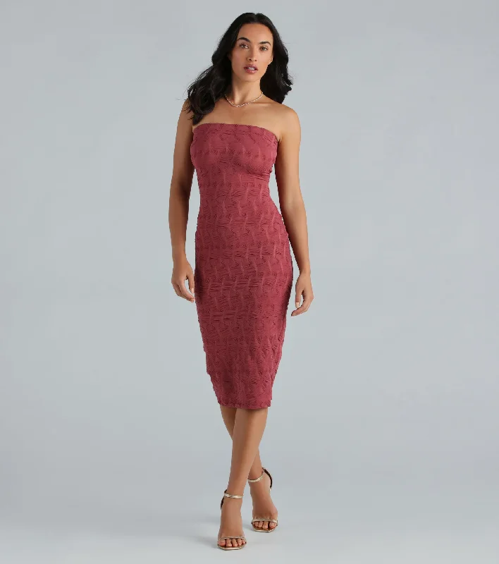 Midi dresses with puff sleeves for a vintage - inspired lookShe's All That Strapless Midi Dress Midi dresses with puff sleeves for a vintage - inspired lookShe's All That Strapless Midi Dress